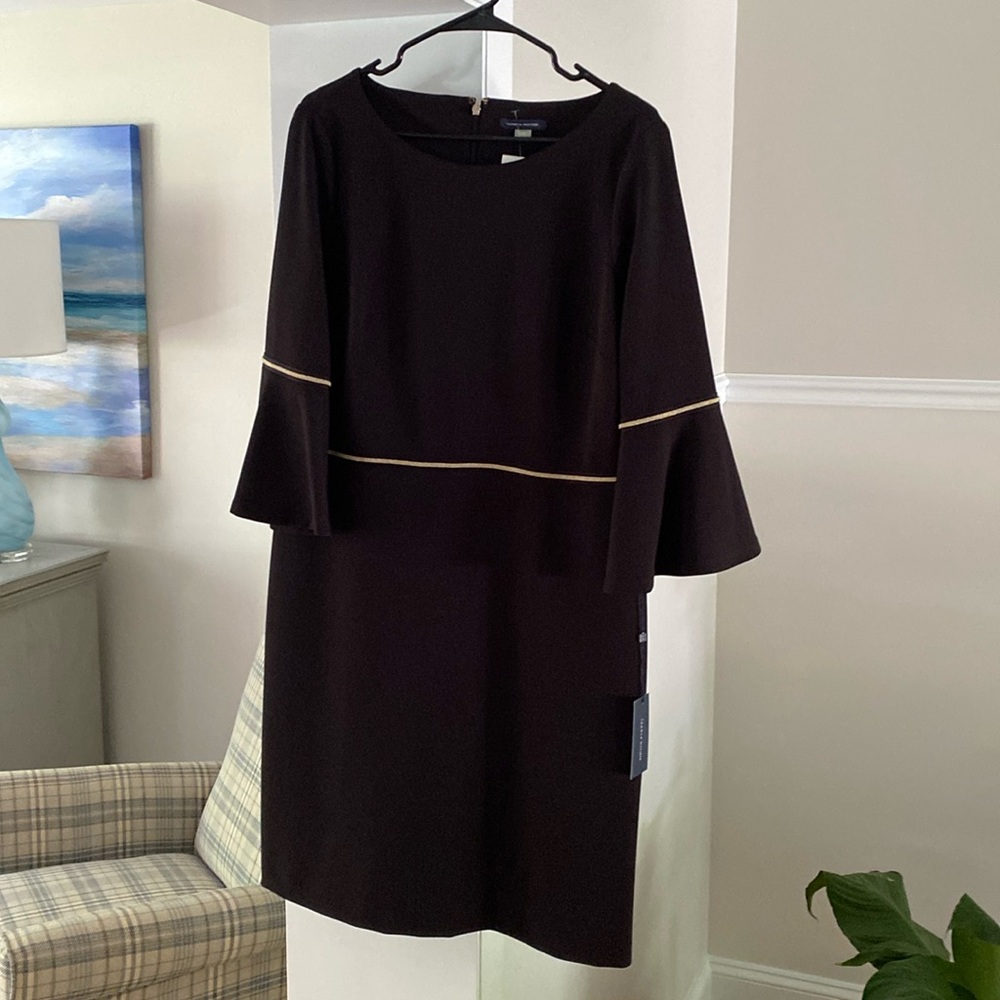 Tommy Hilfiger dress, size 14. Black with gold trim pieces.